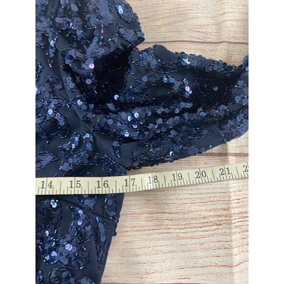Vintage Ted Lapidus Paris Women's Blue Long Sleeve Sequin Dress - 10 - Picture 9 of 16